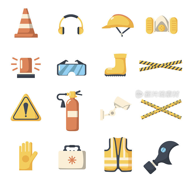 Safety work icons flat style.